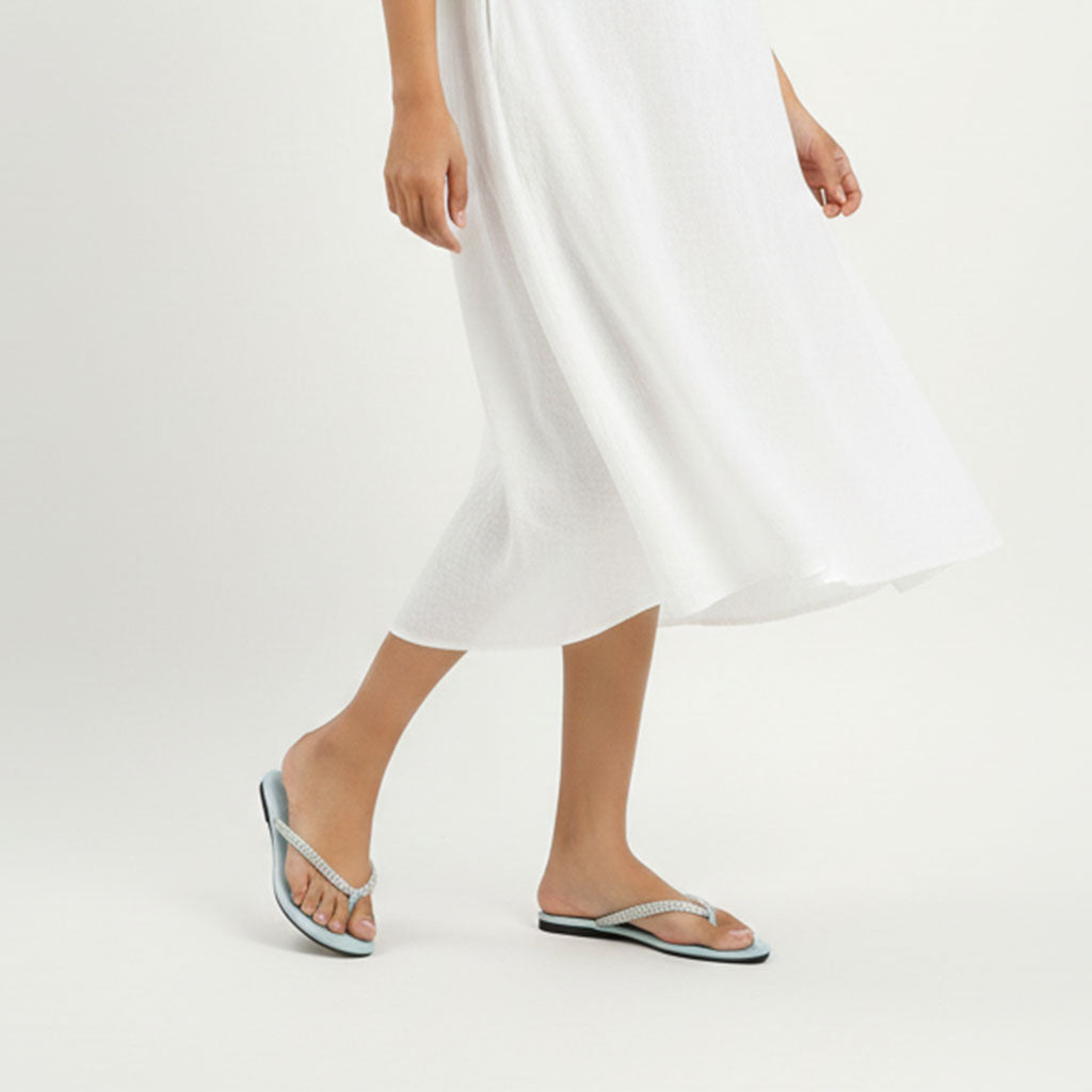 Sky Blue Color Slipper with Stone Strap Flats | GW328