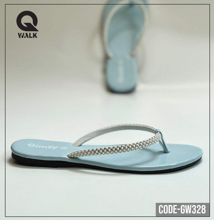 Sky Blue Color Slipper with Stone Strap Flats | GW328