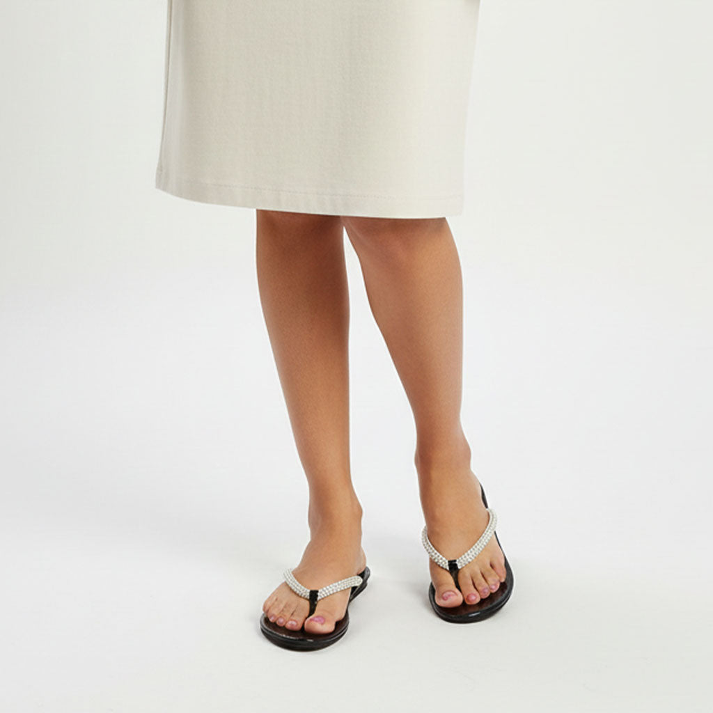 Black Color Slipper with Stone Strap Flats | GW330