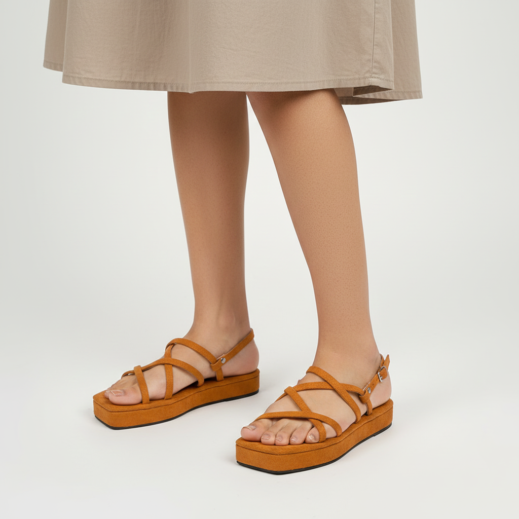 Mustard Color Velvet Flatfoam with Straps | GW331