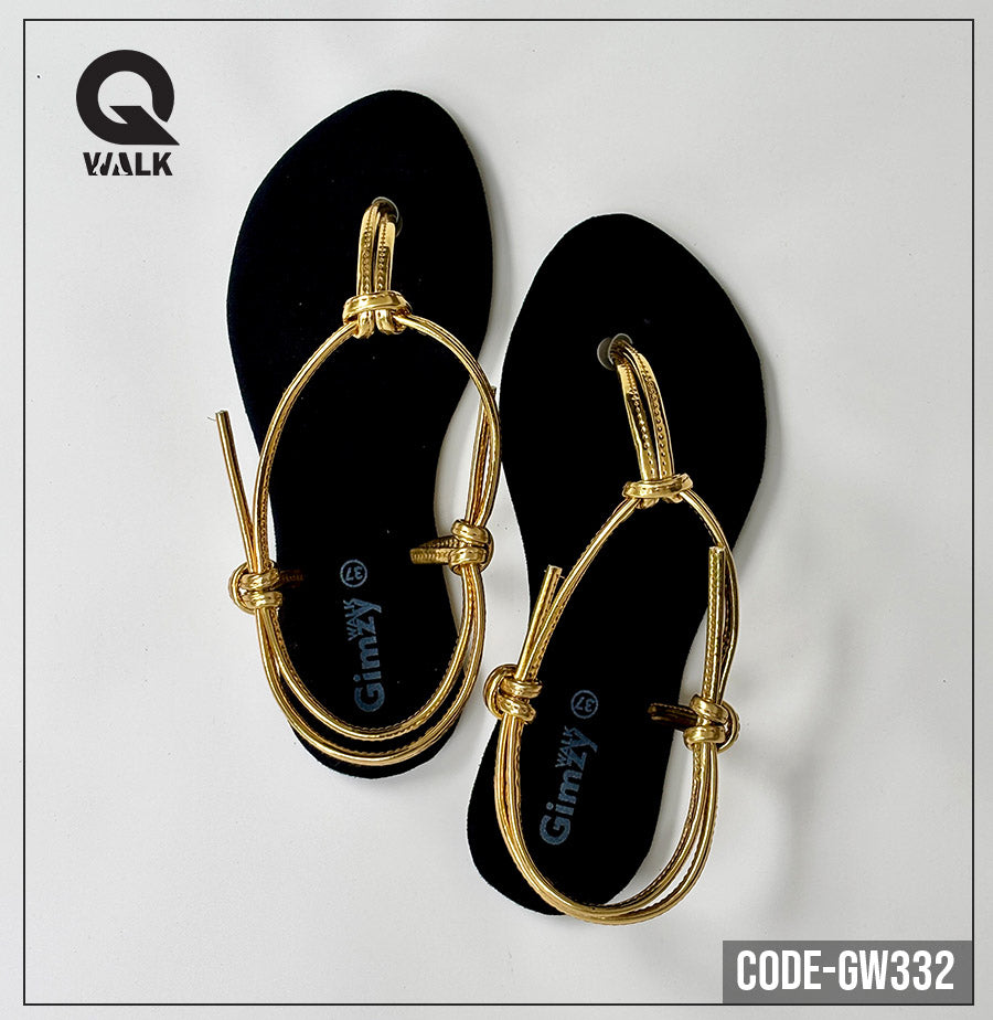 Black Color Slipper with Gold Strap Flats | GW332
