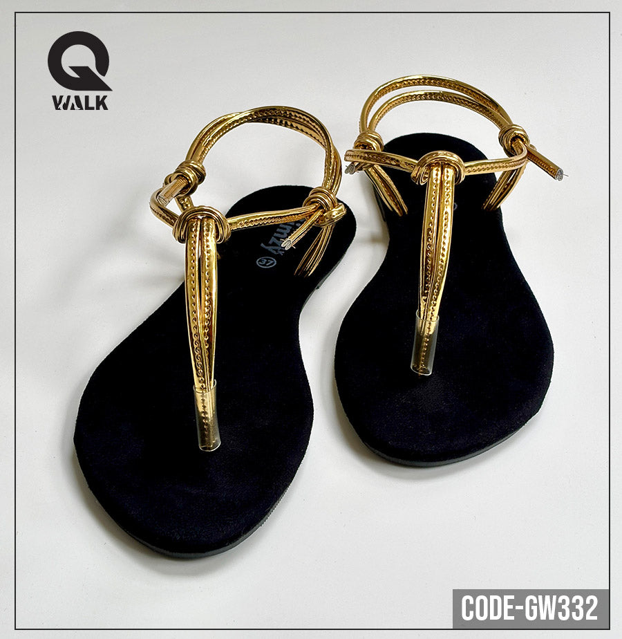 Black Color Slipper with Gold Strap Flats | GW332