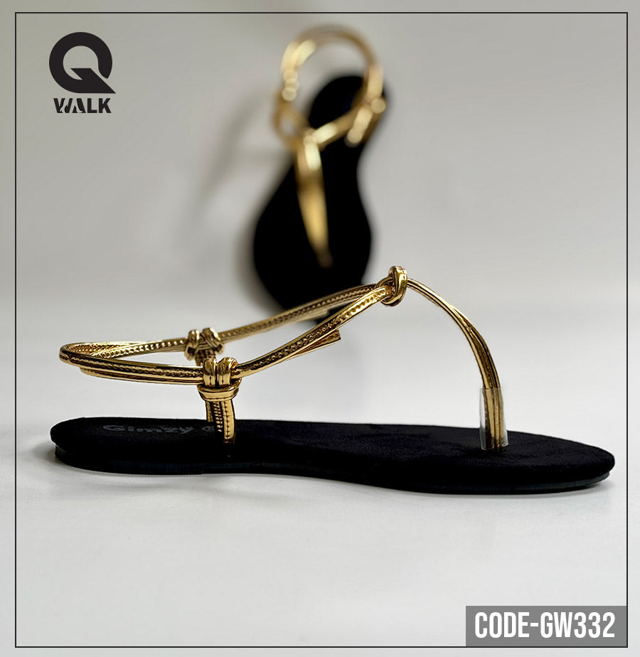 Black Color Slipper with Gold Strap Flats | GW332