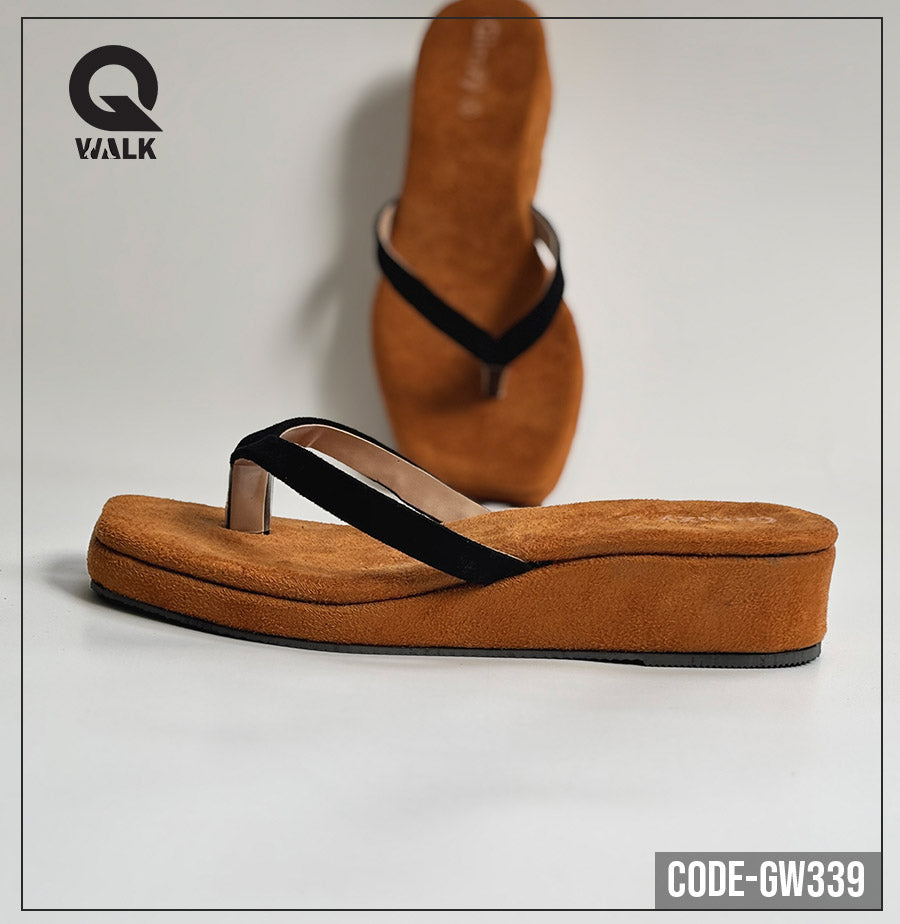 Mustard Color Velvet Wedges with Black Straps | GW339