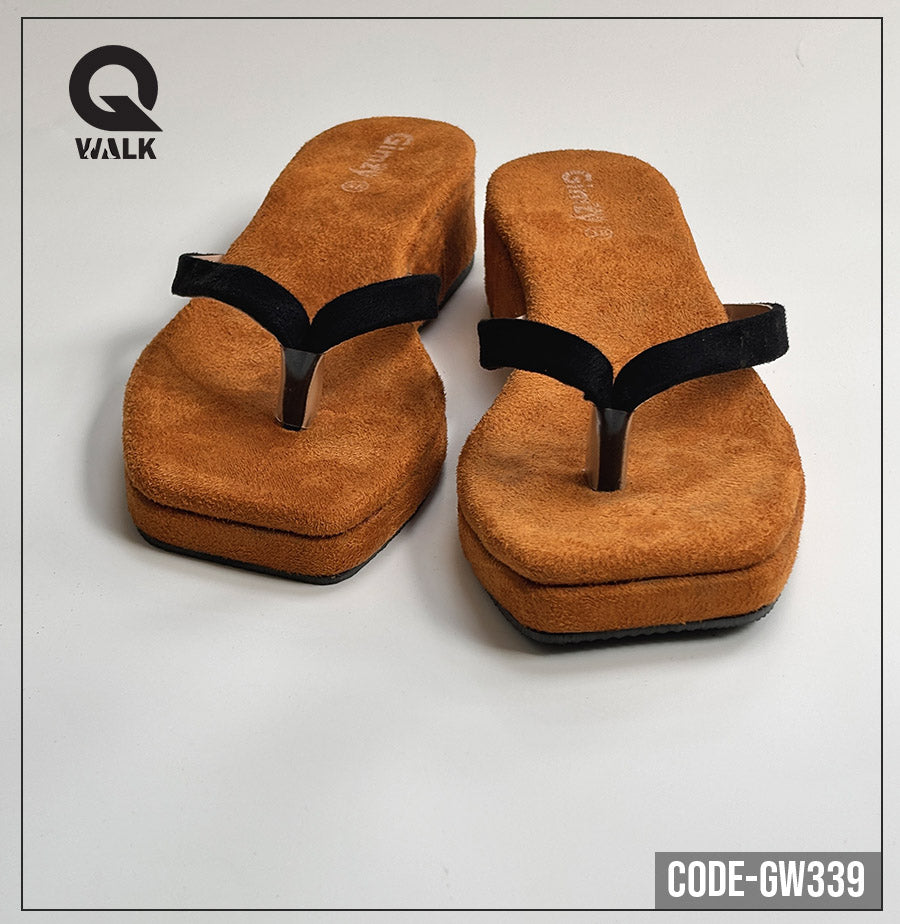 Mustard Color Velvet Wedges with Black Straps | GW339