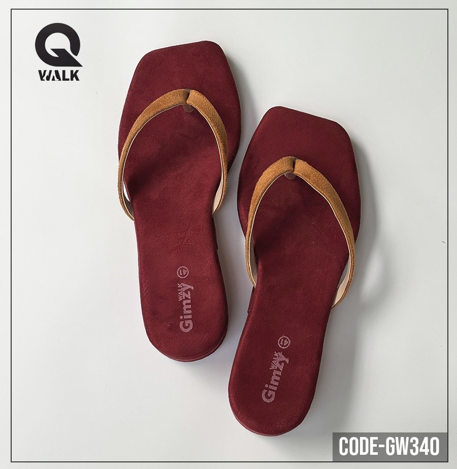 Maroon Color Velvet Wedges with Mustard Straps | GW340