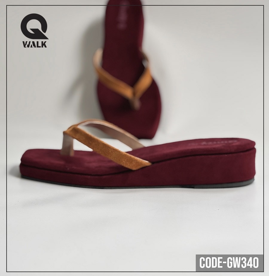 Maroon Color Velvet Wedges with Mustard Straps | GW340