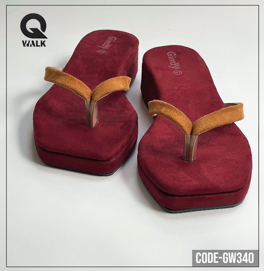 Maroon Color Velvet Wedges with Mustard Straps | GW340