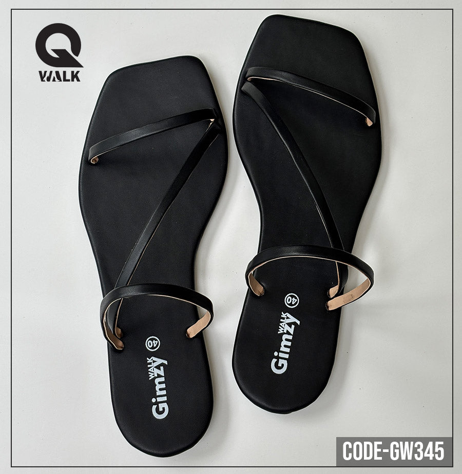 Black Color Slipper with Tiny Strap Flats | GW345