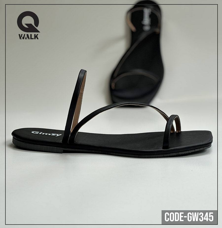 Black Color Slipper with Tiny Strap Flats | GW345