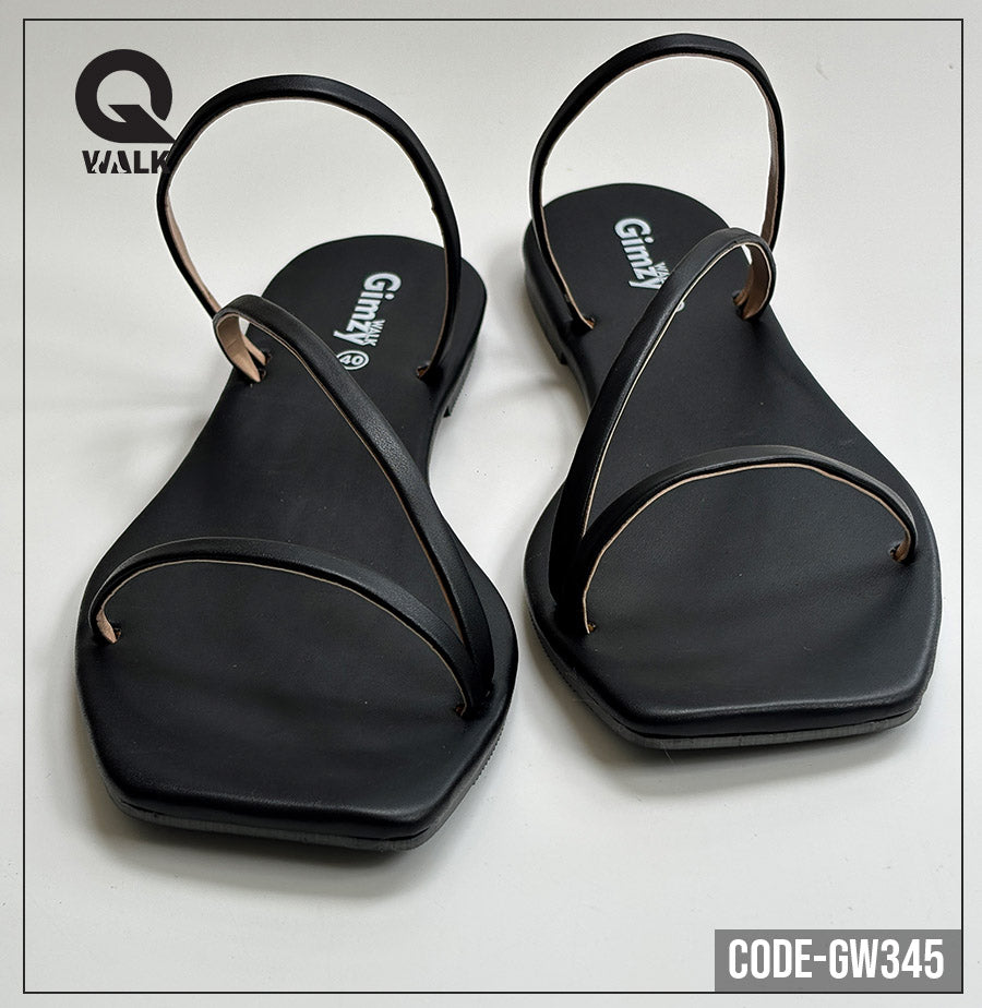 Black Color Slipper with Tiny Strap Flats | GW345