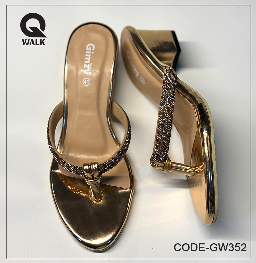 Gold Color 2 Inch heel with Stone Straps | GW352