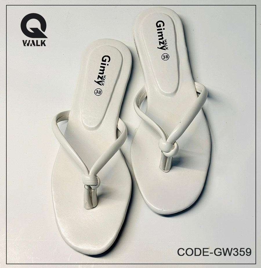 White Color Knot Strap Flats | GW359