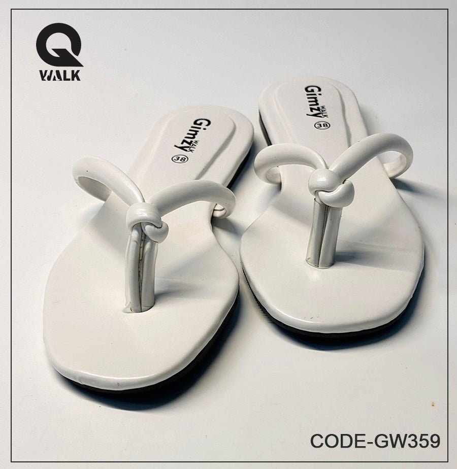 White Color Knot Strap Flats | GW359