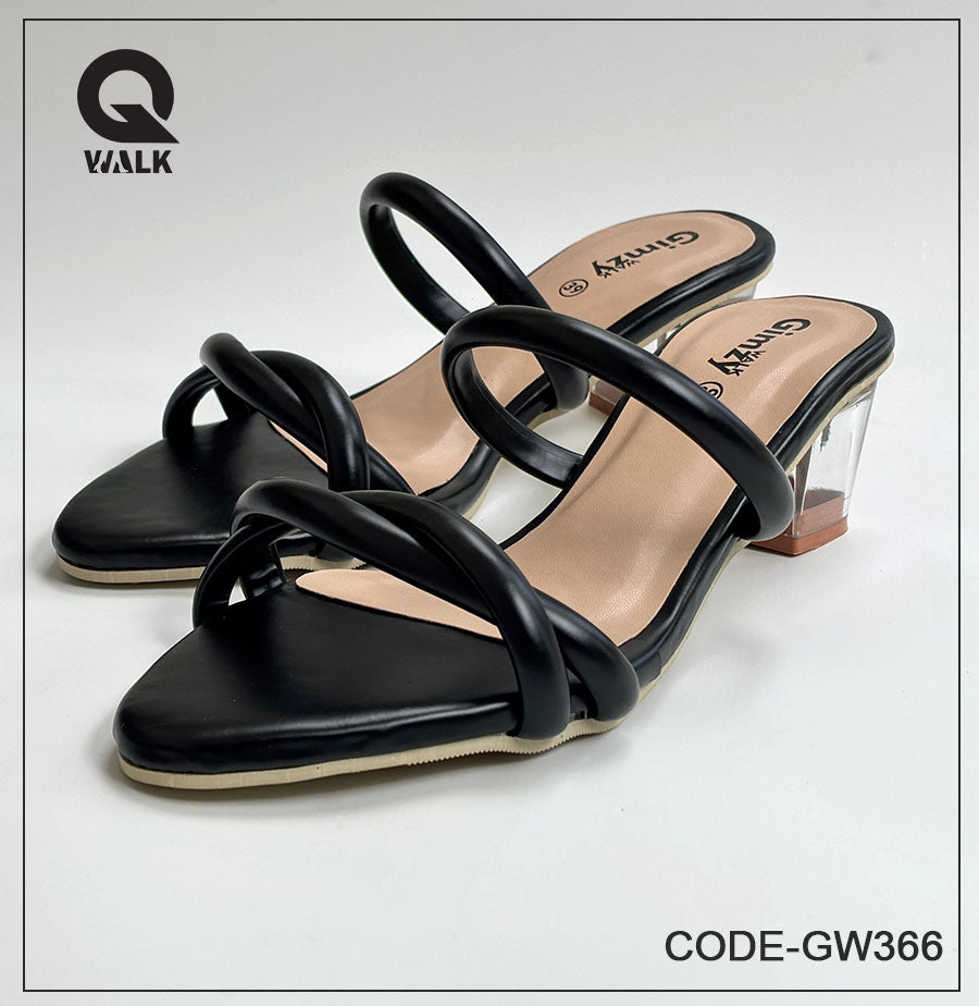 Black Color 2 Inch Glass heel with Straps | GW366
