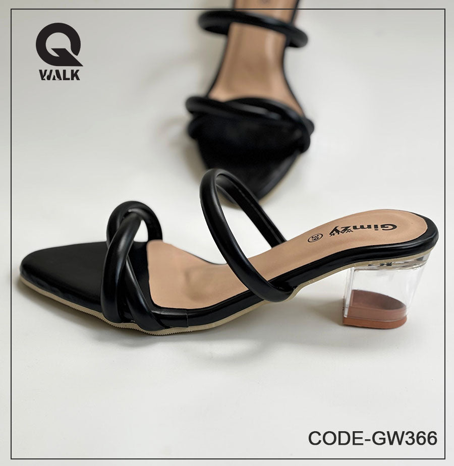 Black Color 2 Inch Glass heel with Straps | GW366