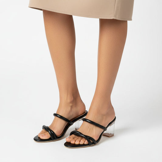 Black Color 2 Inch Glass heel with Straps | GW366