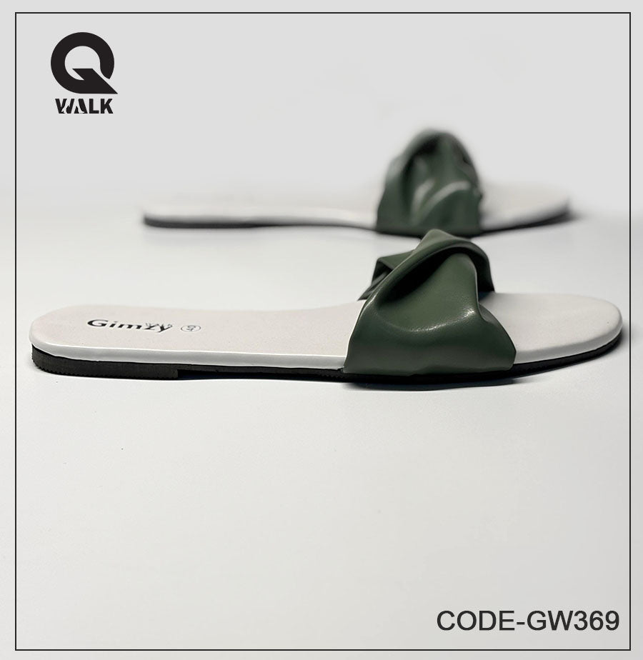 White Color Slipper with Green color Coverup Flats | GW369