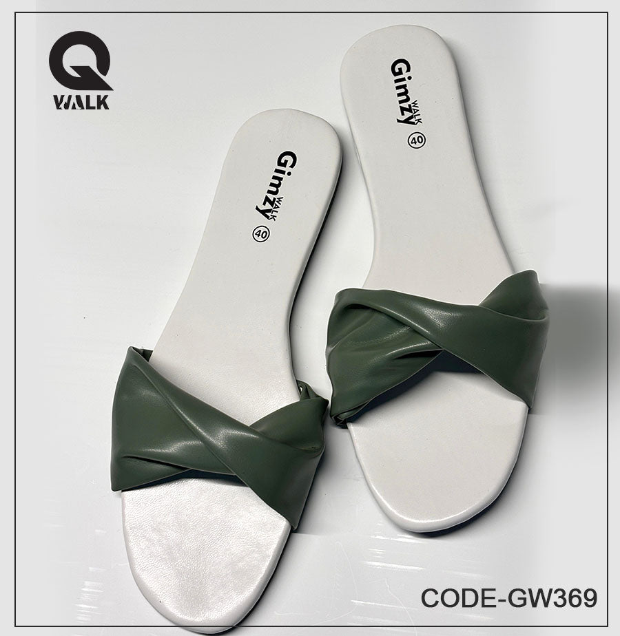 White Color Slipper with Green color Coverup Flats | GW369