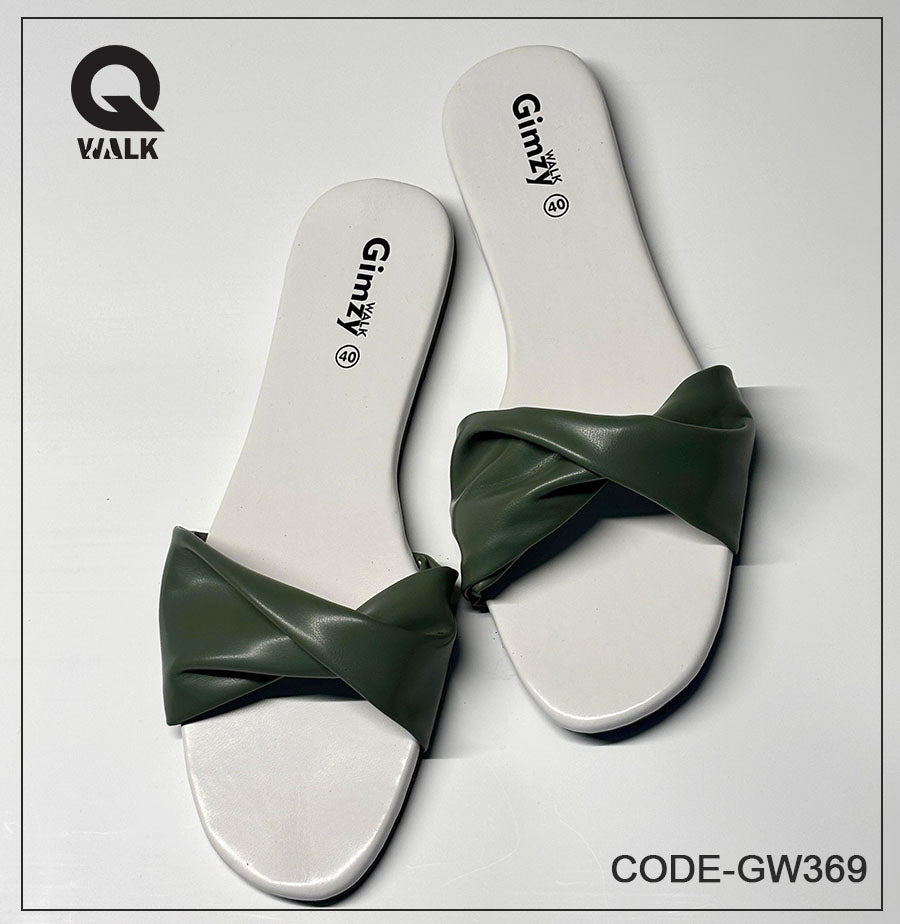 White Color Slipper with Green color Coverup Flats | GW369