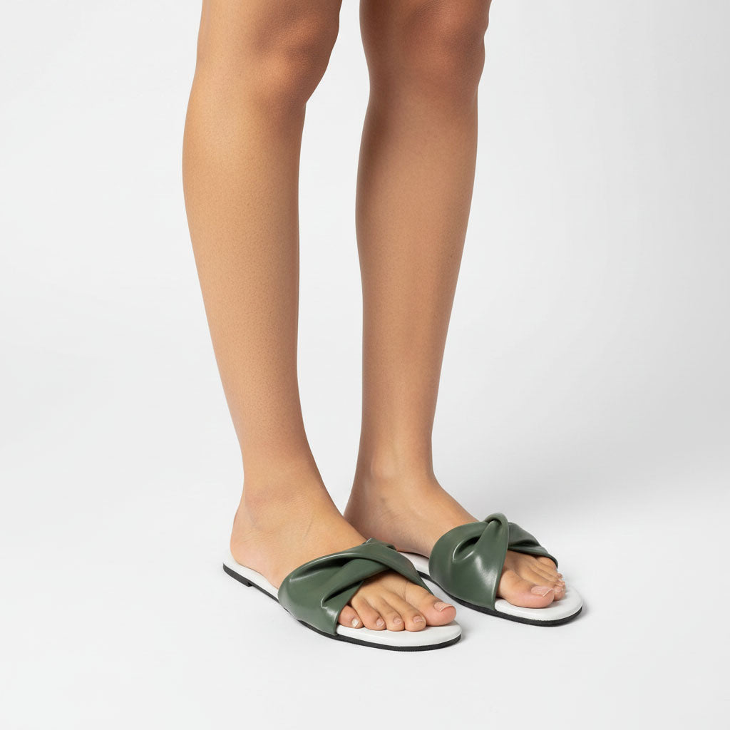 White Color Slipper with Green color Coverup Flats | GW369