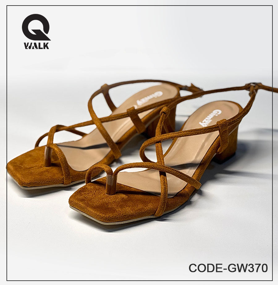 Tan Velvet Color 2 Inch Box heel with Straps | GW370