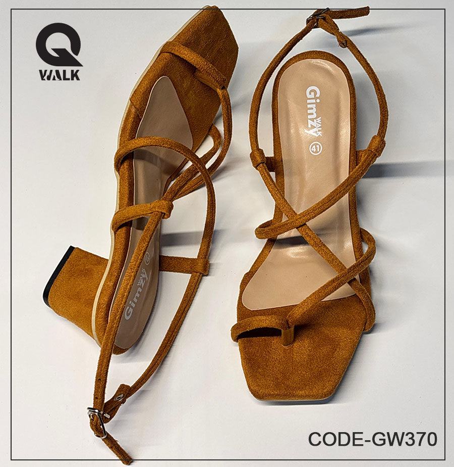 Tan Velvet Color 2 Inch Box heel with Straps | GW370
