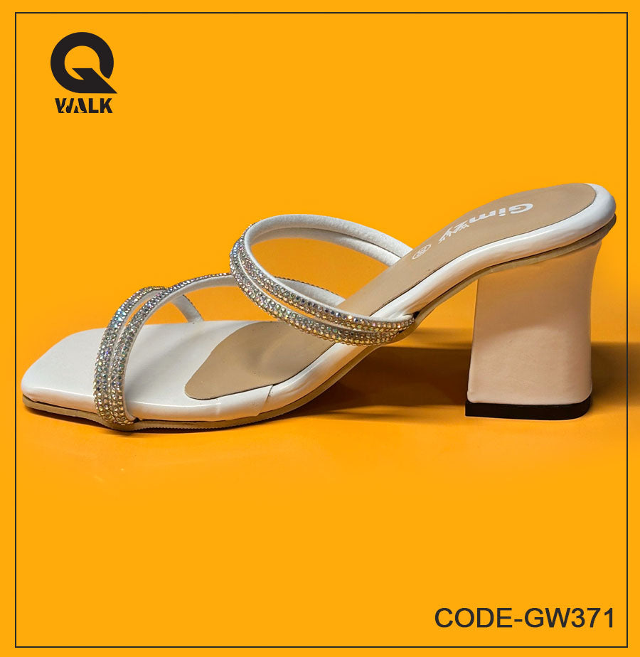 White Color 2.5 Inch Cover heel with Stone Straps | GW371