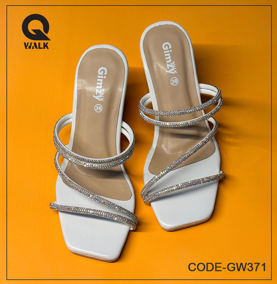 White Color 2.5 Inch Cover heel with Stone Straps | GW371