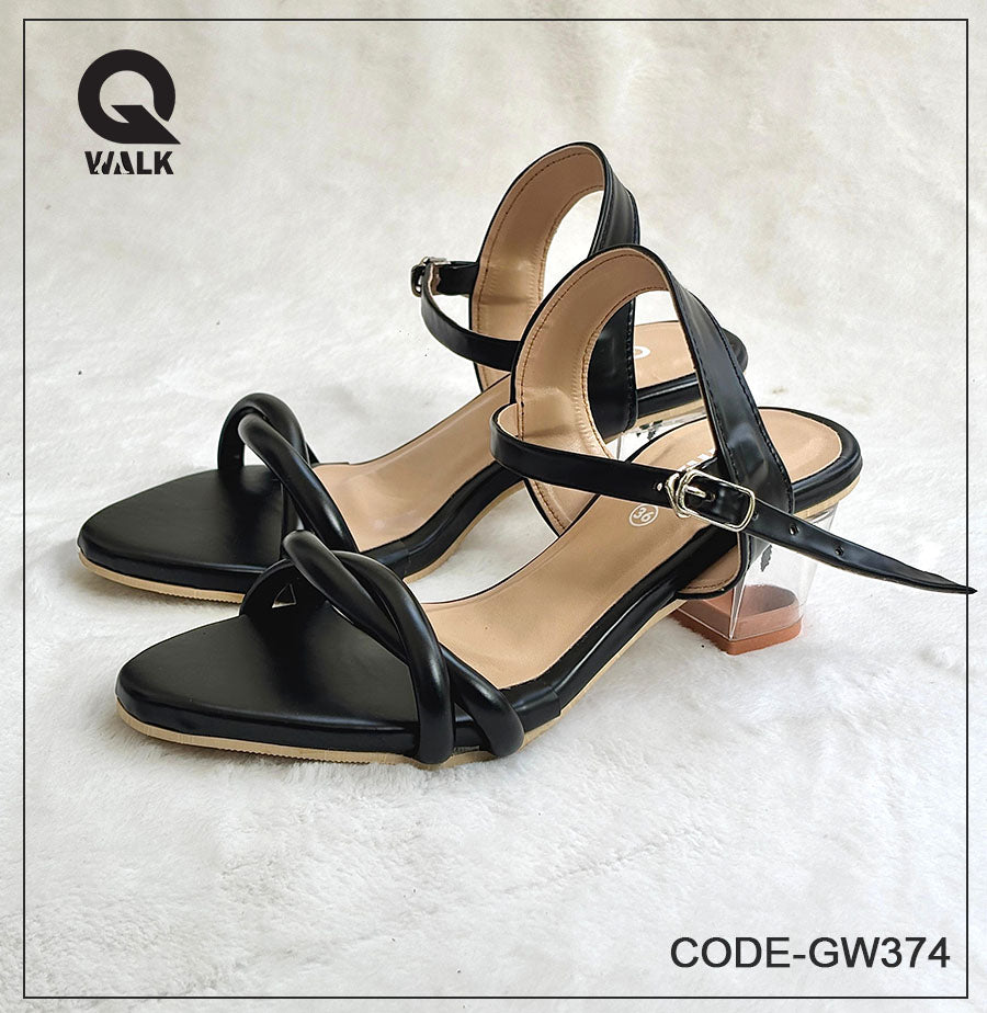 Black Color 2 Inch Glass heel with Straps | GW374