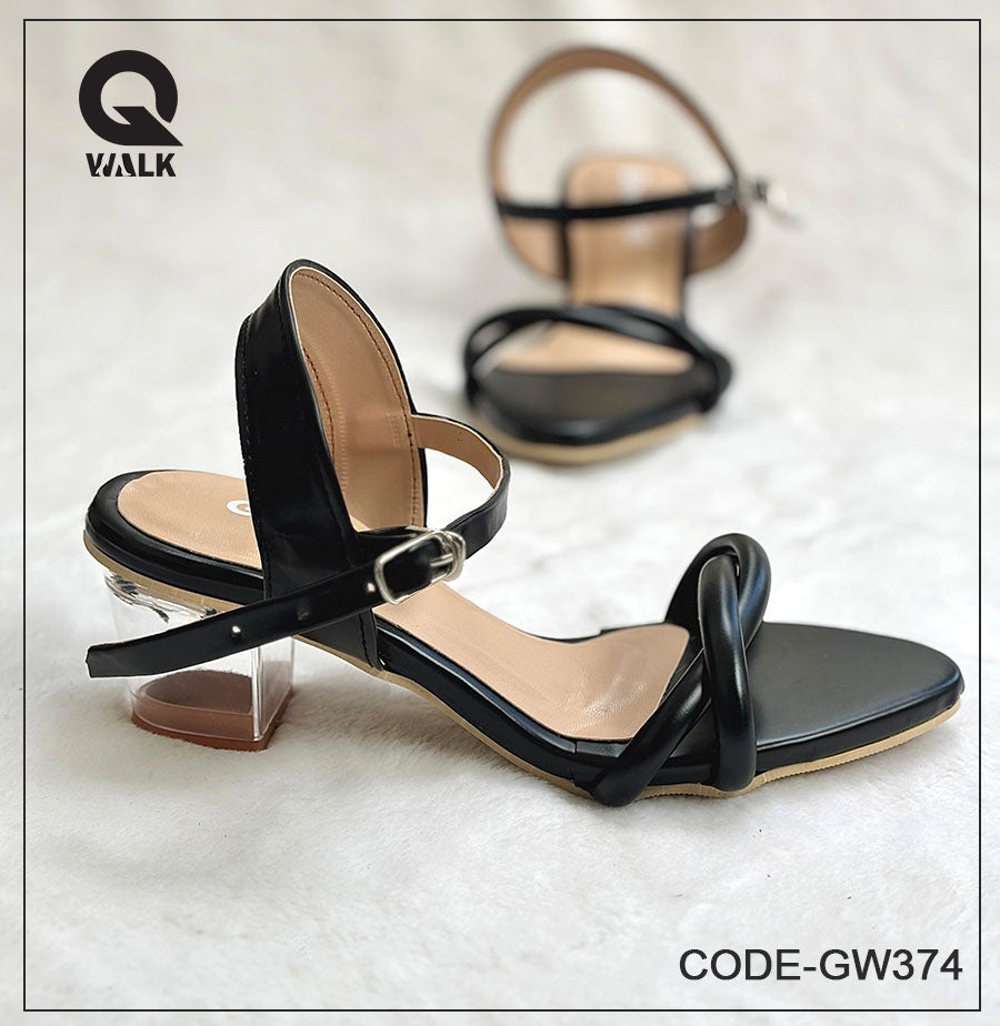 Black Color 2 Inch Glass heel with Straps | GW374