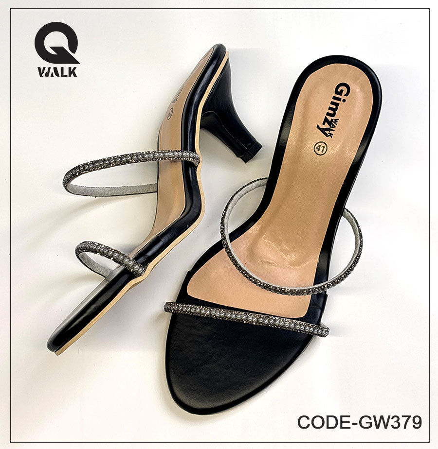 Black Color 2 Inch Point heel with Pearl  Straps | GW379