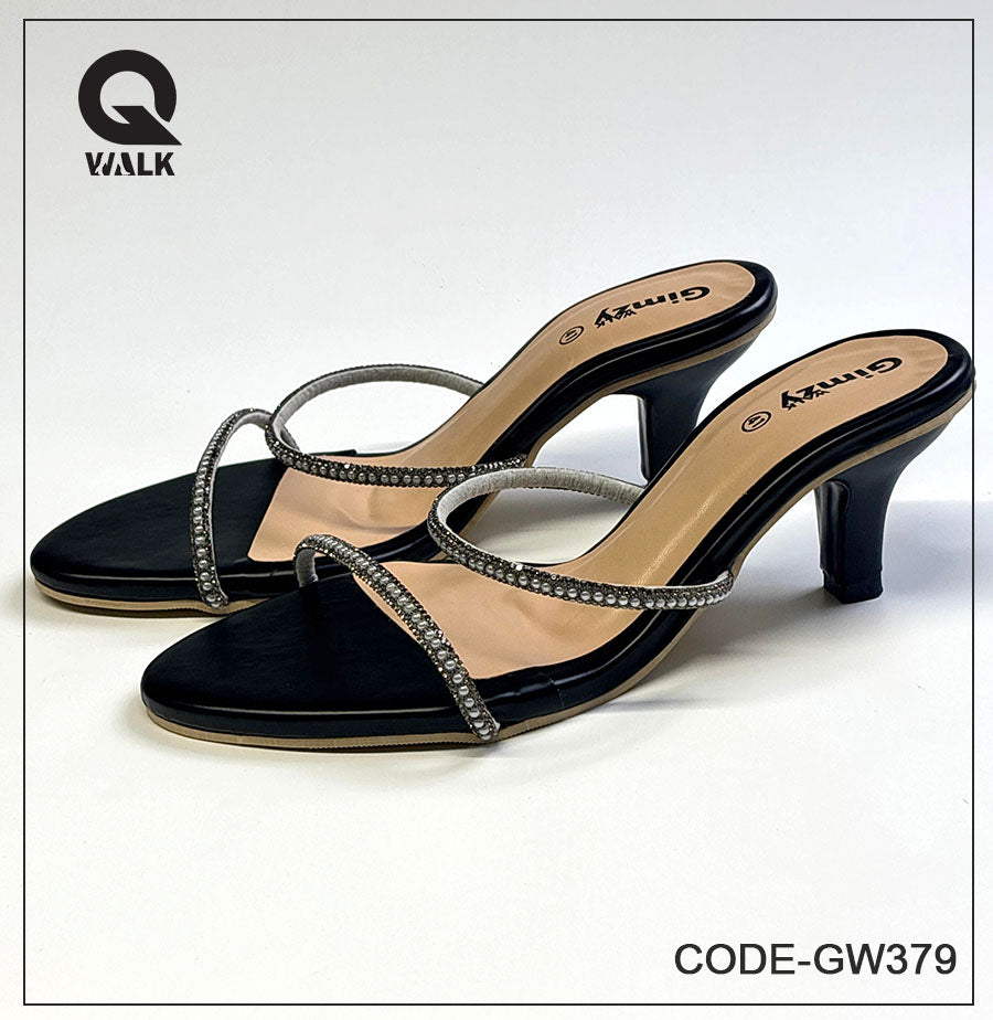 Black Color 2 Inch Point heel with Pearl  Straps | GW379