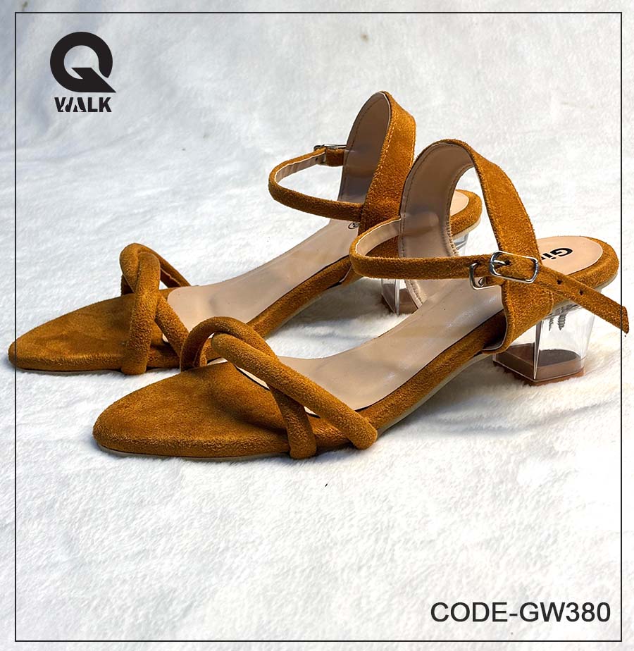 Tan Color 2 Inch Glass heel with Tan Straps | GW380