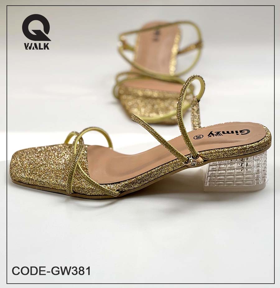 Dust Gold Color 1.5 Inch Glass heel with Gold Stone Straps| GW381