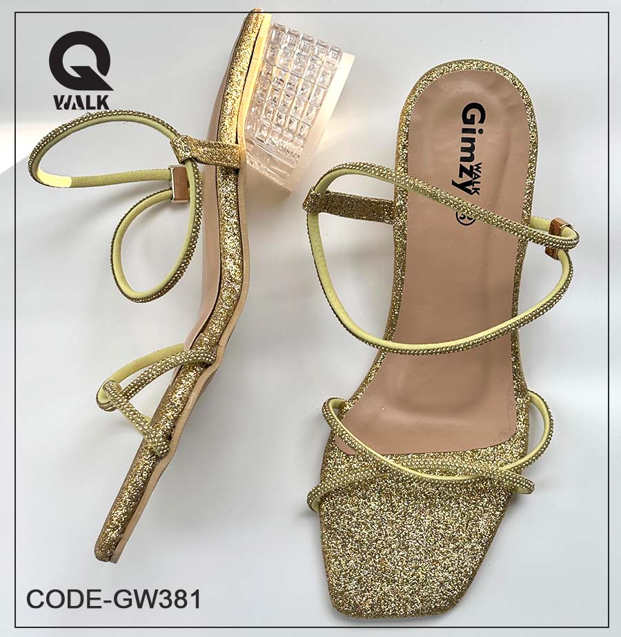 Dust Gold Color 1.5 Inch Glass heel with Gold Stone Straps| GW381