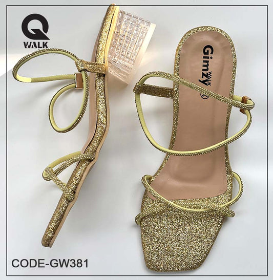 Dust Gold Color 1.5 Inch Glass heel with Gold Stone Straps| GW381