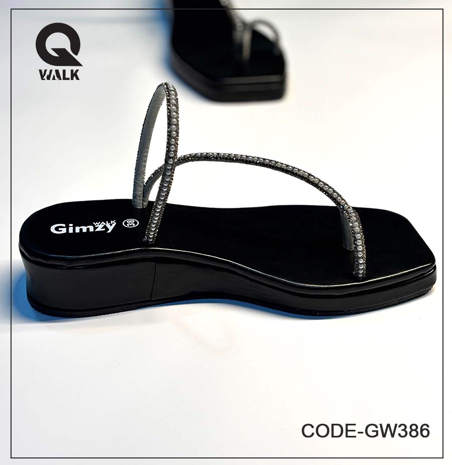 Black Color Wedges with Pearl Straps | GW386