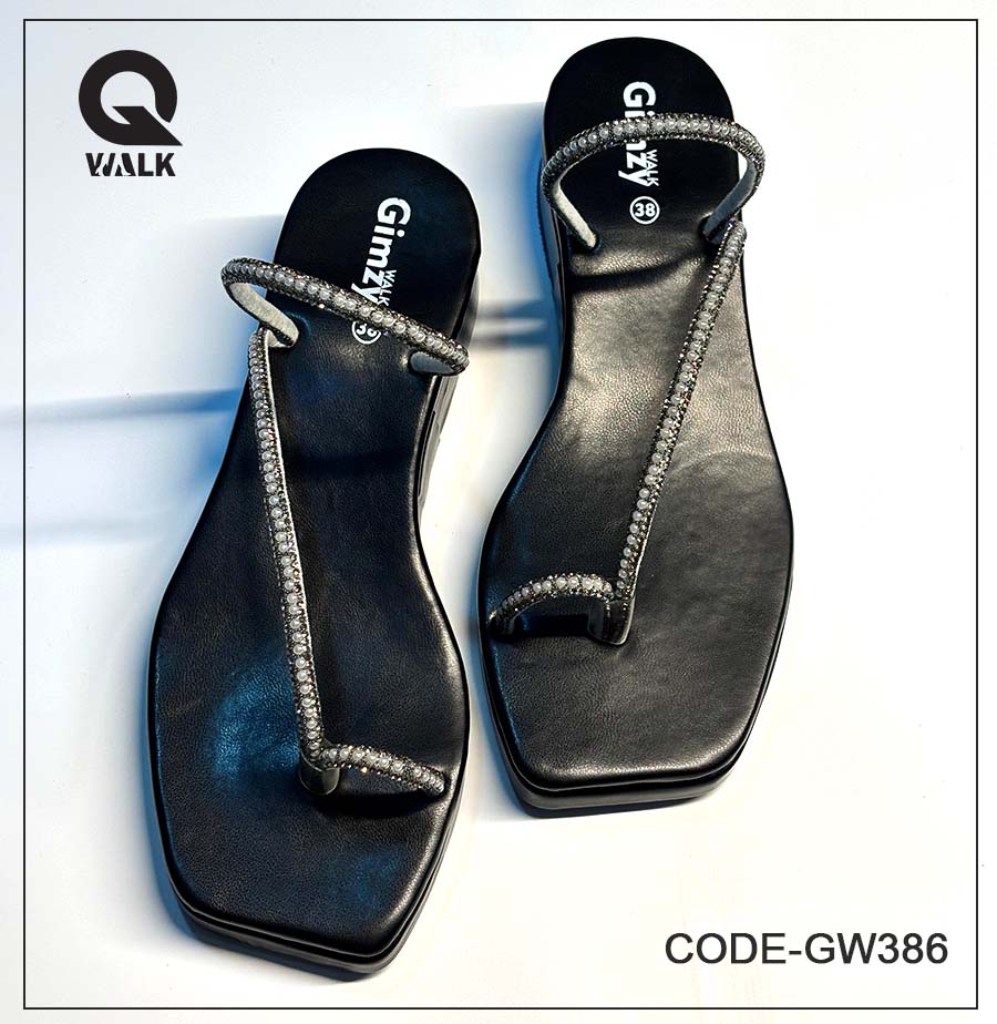 Black Color Wedges with Pearl Straps | GW386