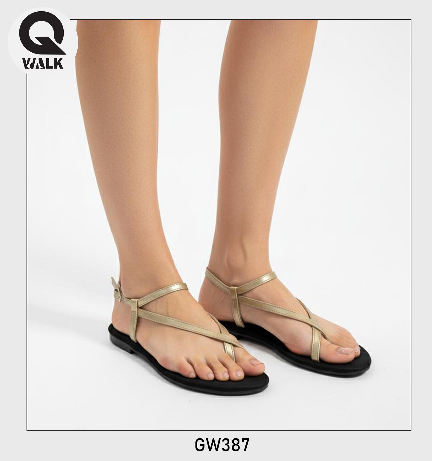 Black Velvet Dull Gold Strap Flat Slipper | GW387