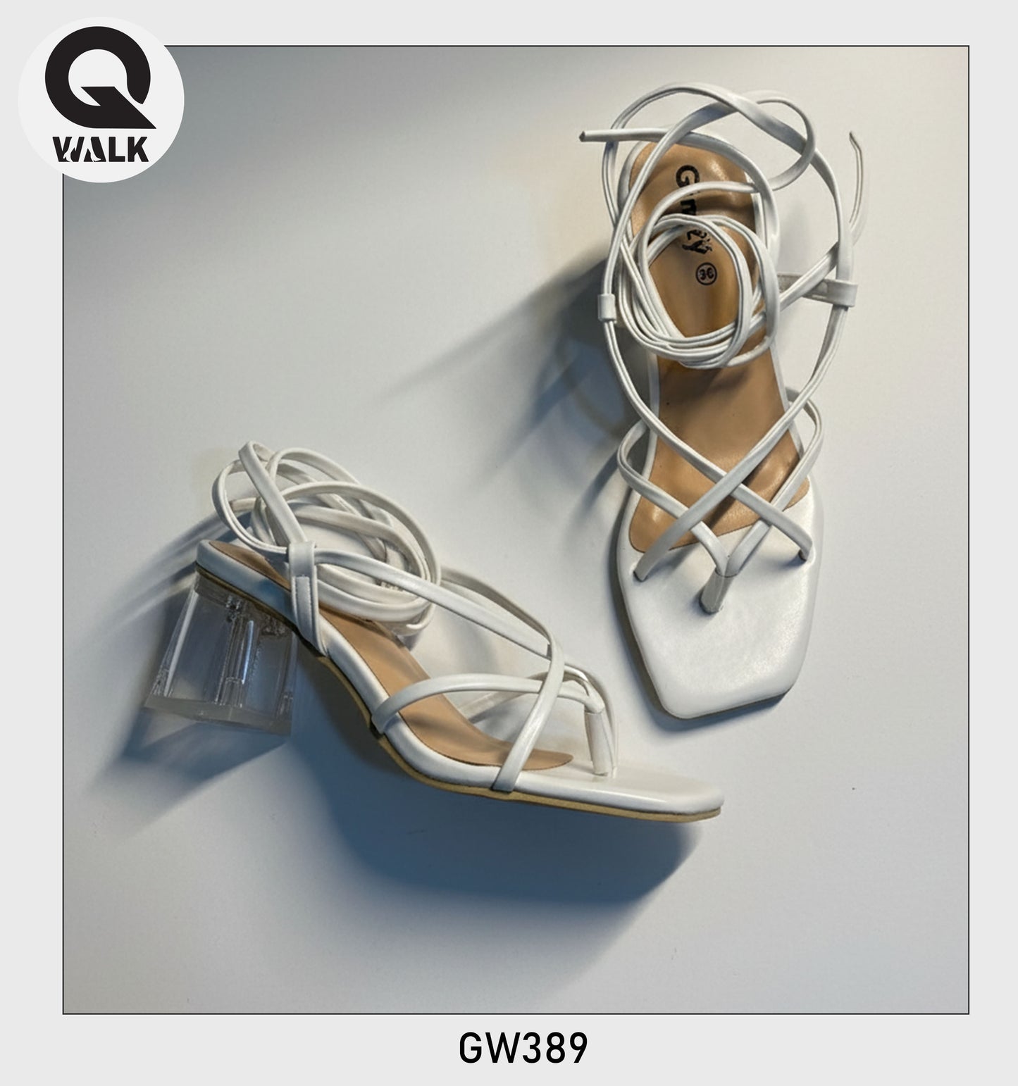 White Color Tie Up Strap With 2 Inch Glass heel | GW389