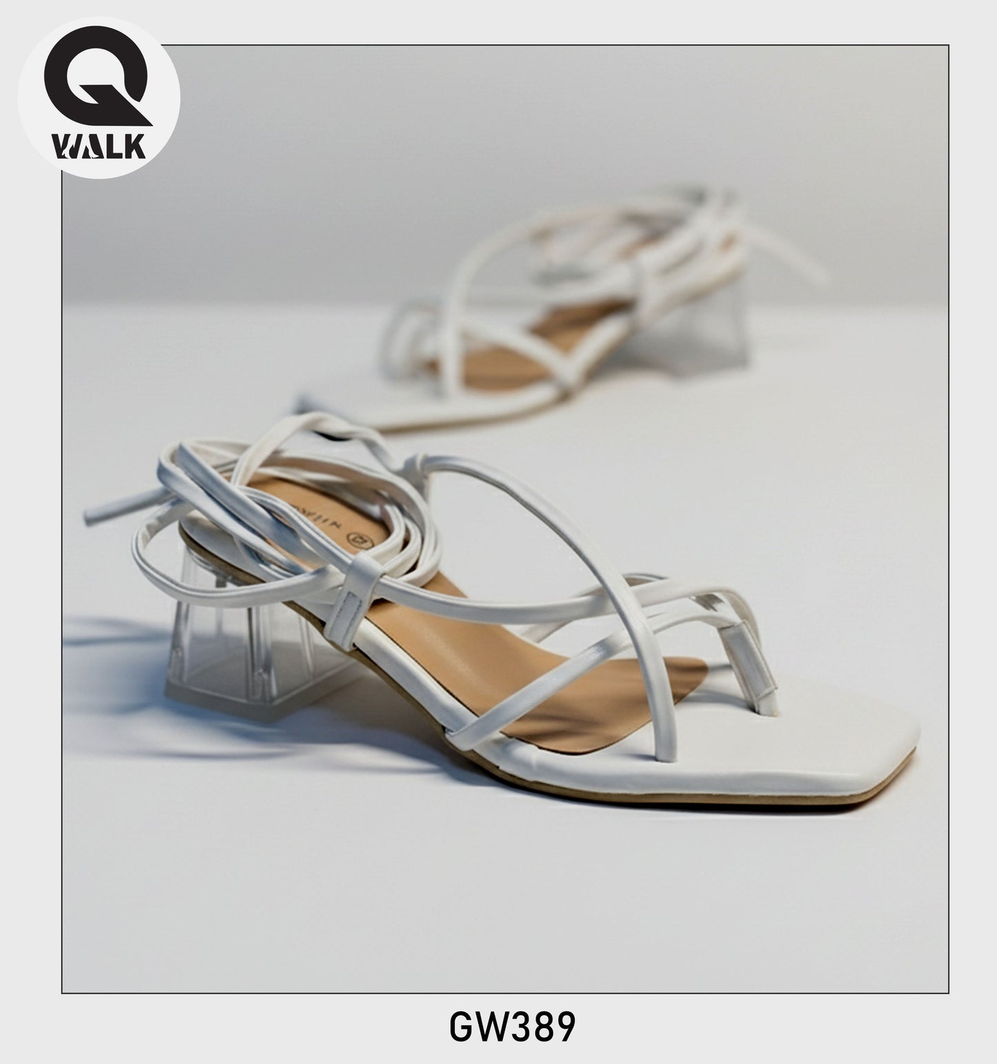 White Color Tie Up Strap With 2 Inch Glass heel | GW389