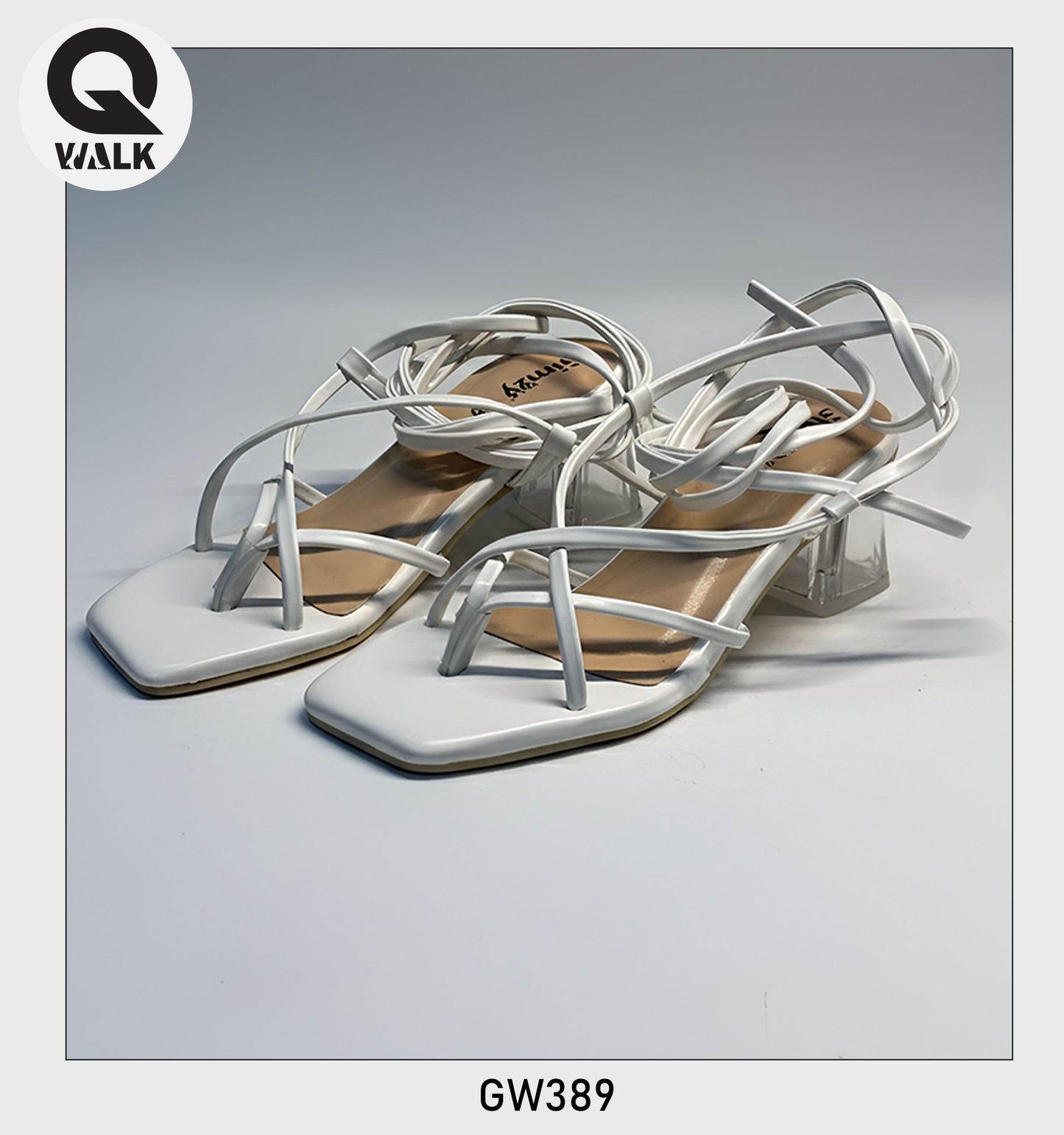 White Color Tie Up Strap With 2 Inch Glass heel | GW389