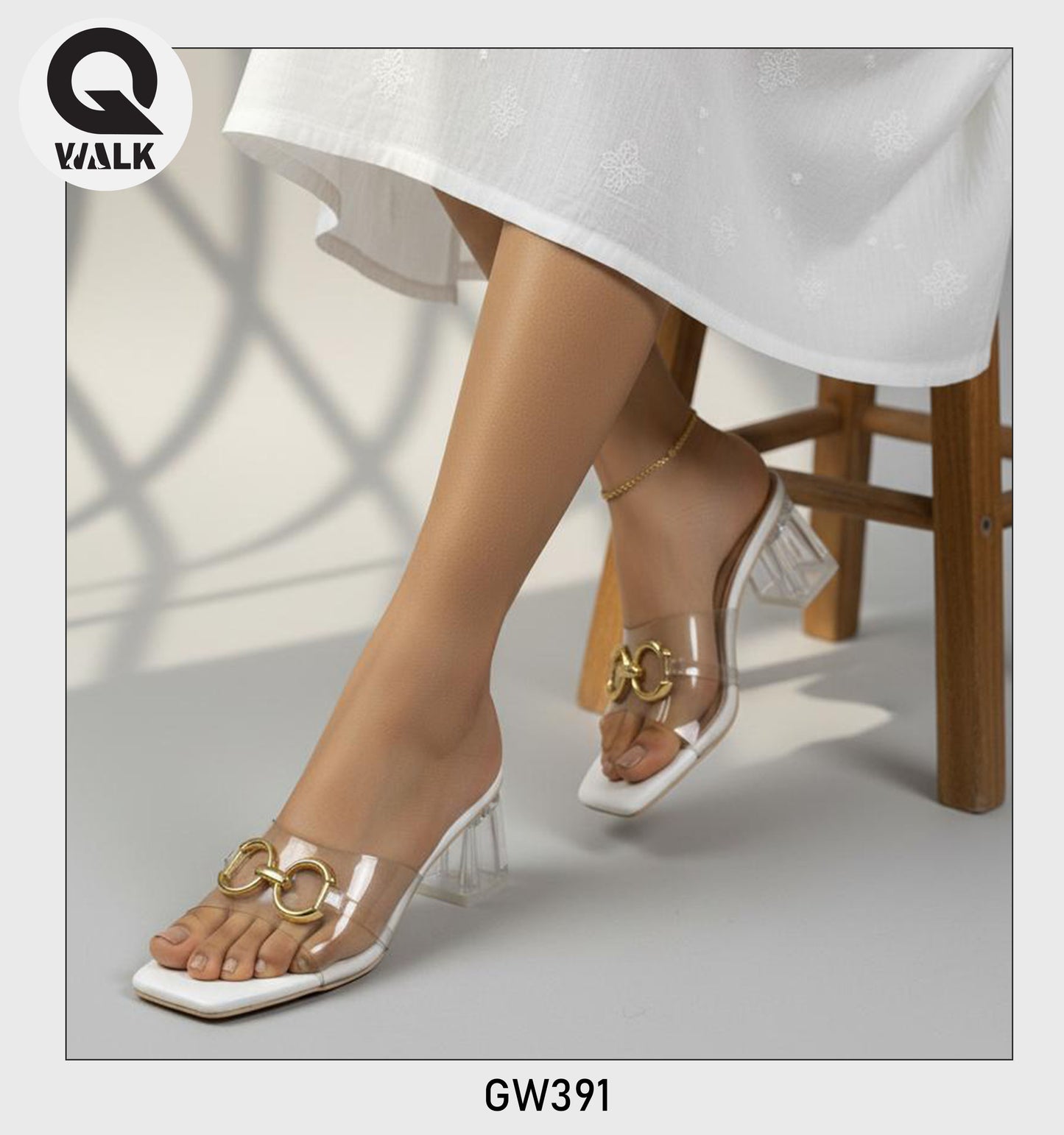 White Color 2 Inch Glass heel with Transparent Coverup | GW391