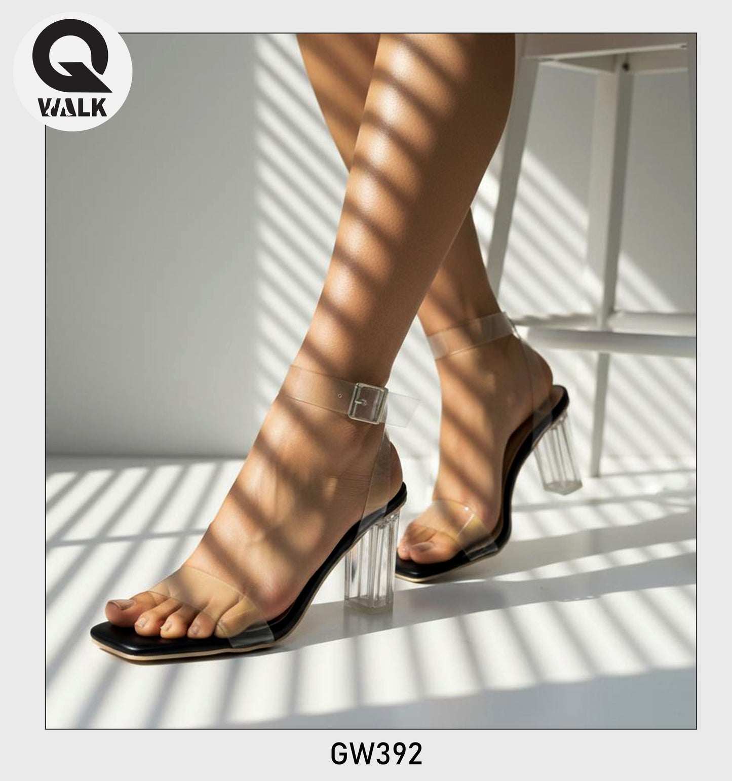 Black Color 3 Inch Glass heel With Transparent Straps | GW392
