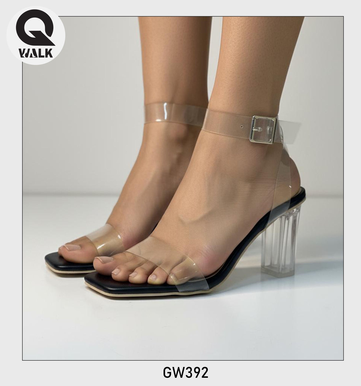 Black Color 3 Inch Glass heel With Transparent Straps | GW392