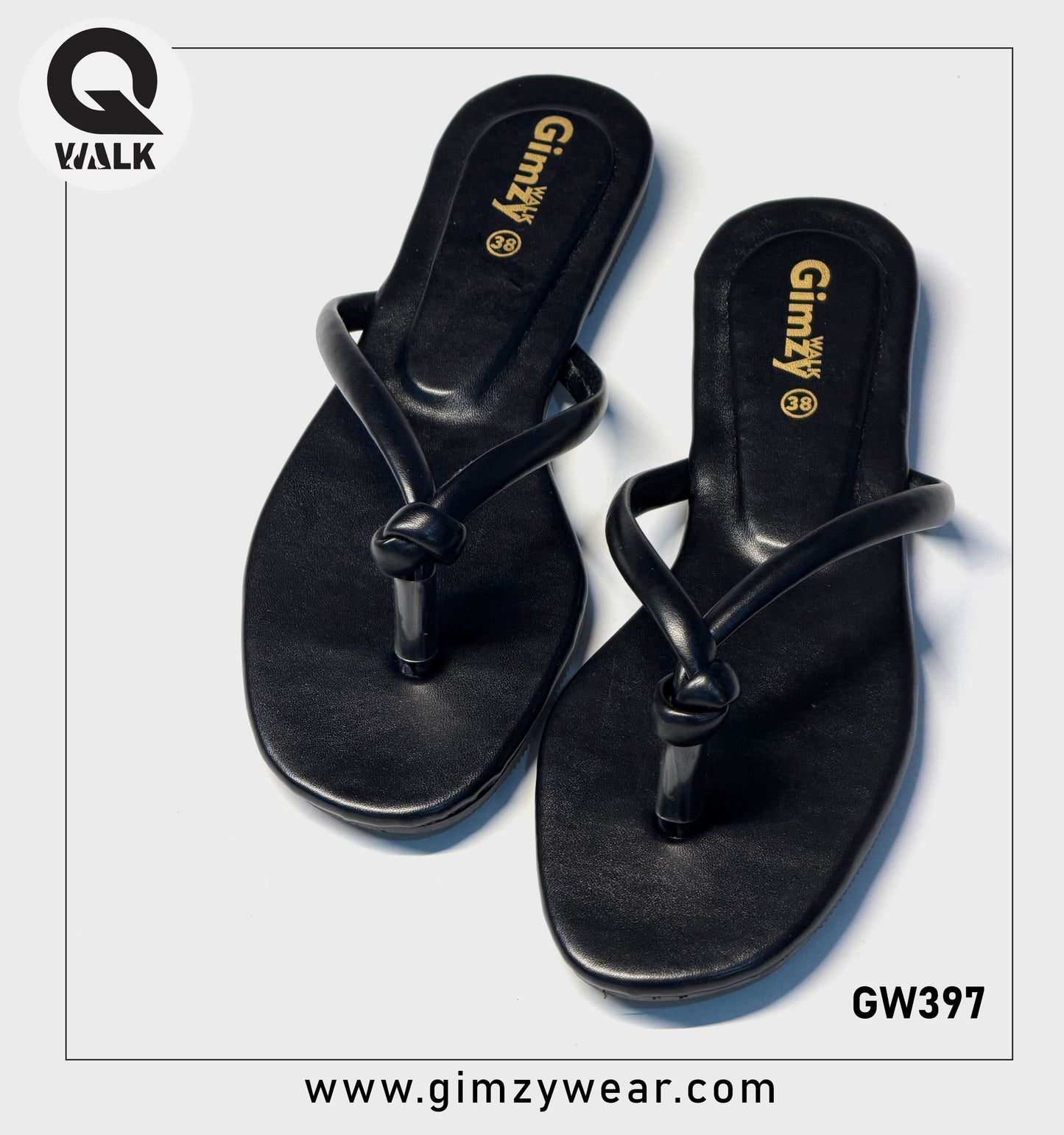 Black Color Flat Slipper with Knot Straps | GW397