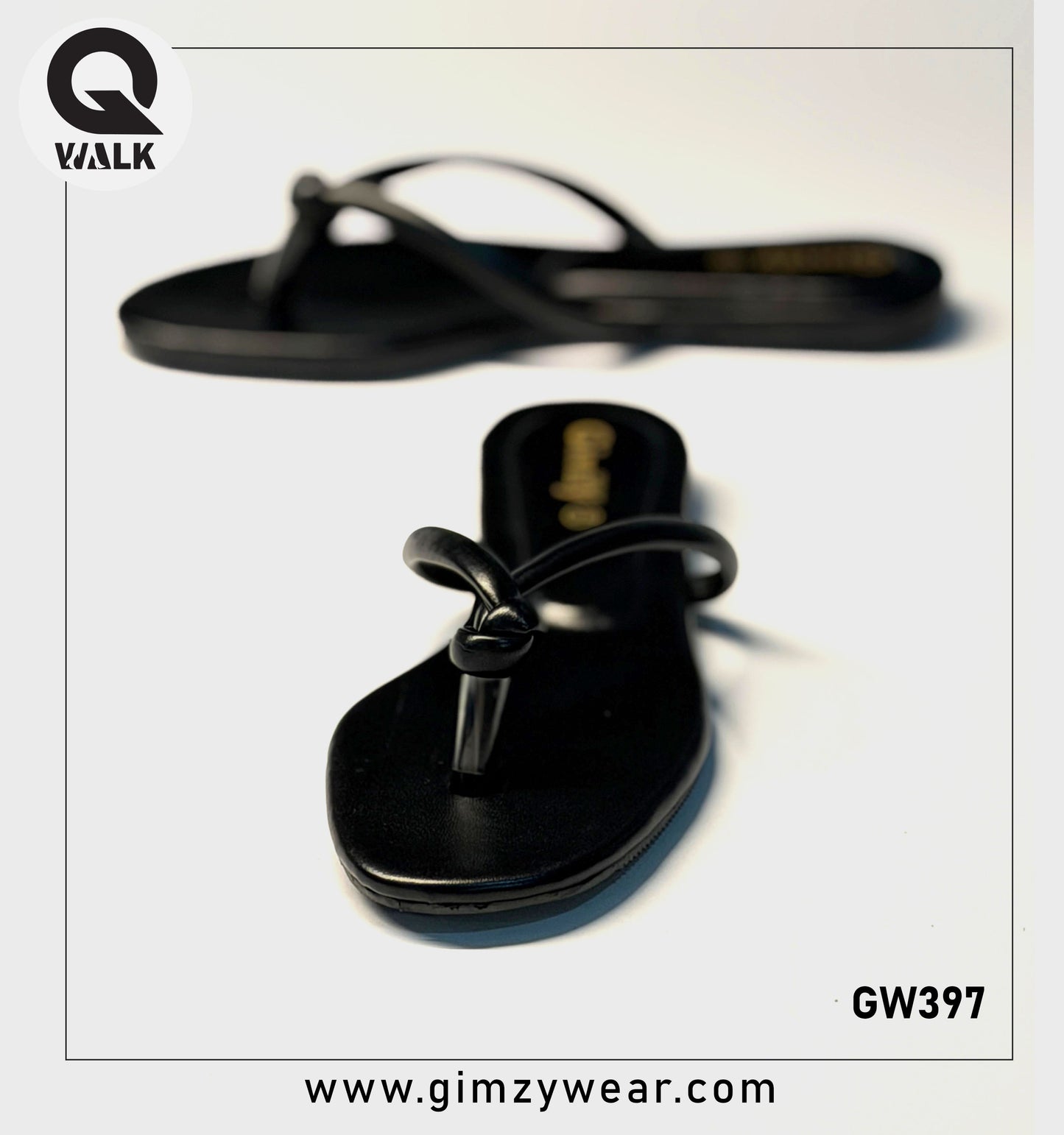 Black Color Flat Slipper with Knot Straps | GW397