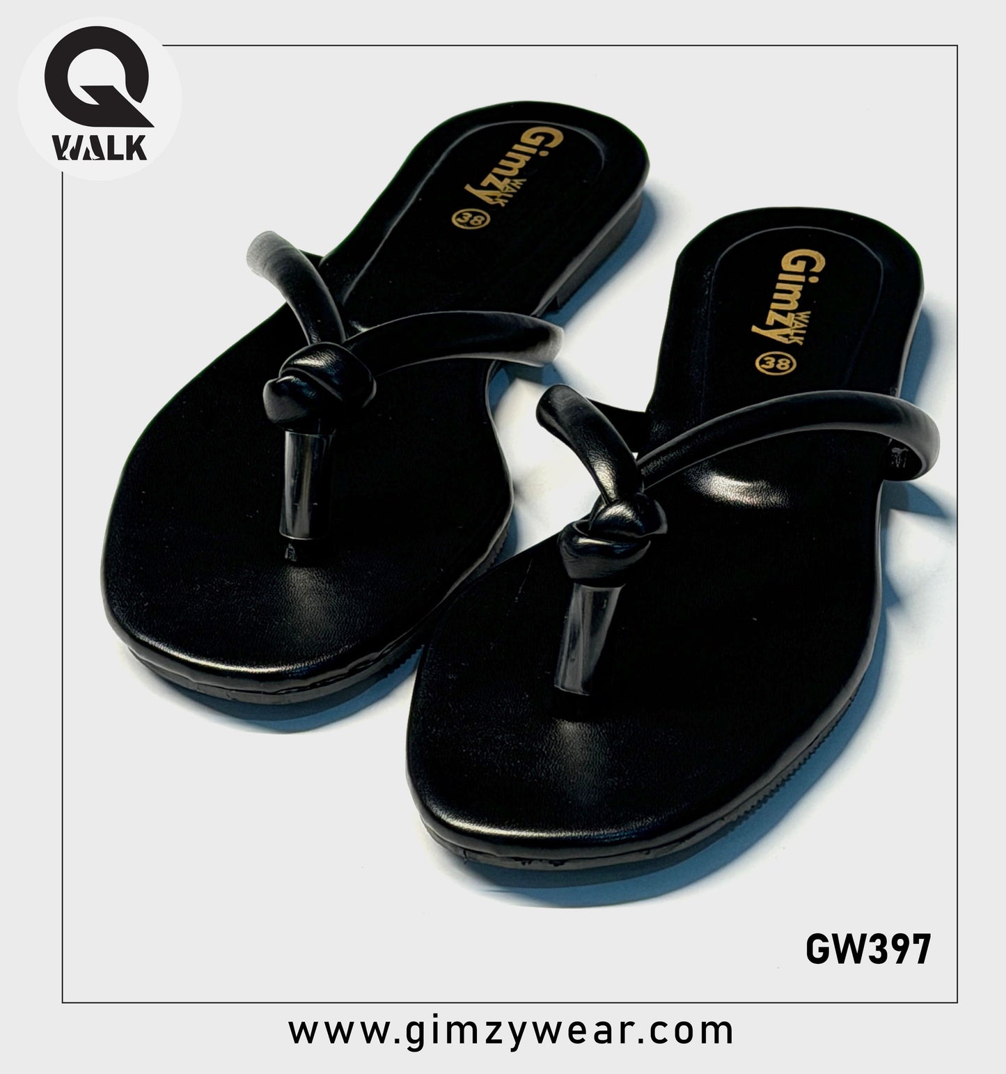 Black Color Flat Slipper with Knot Straps | GW397