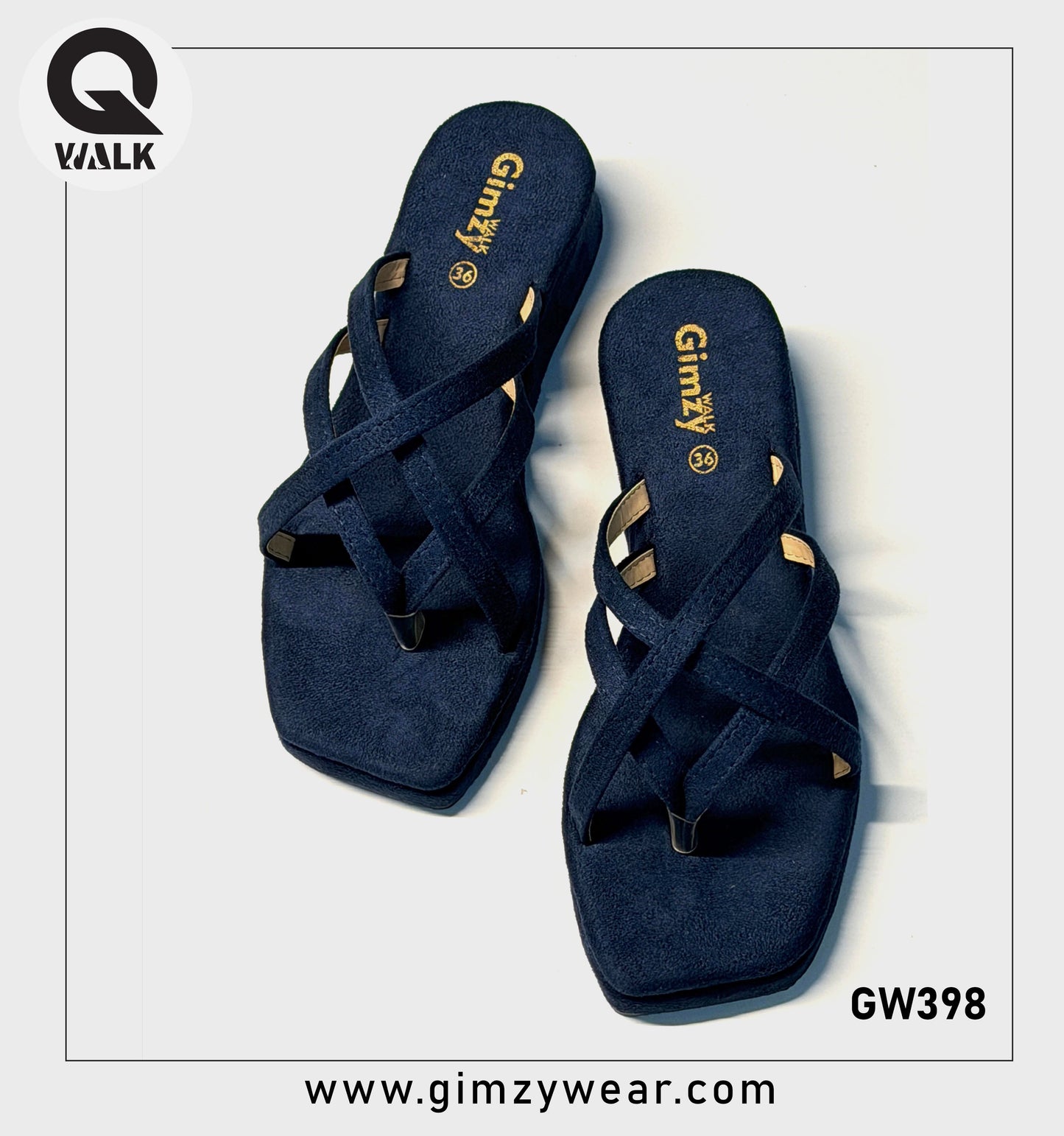 Navy Blue Color Velvet Wedges | GW398